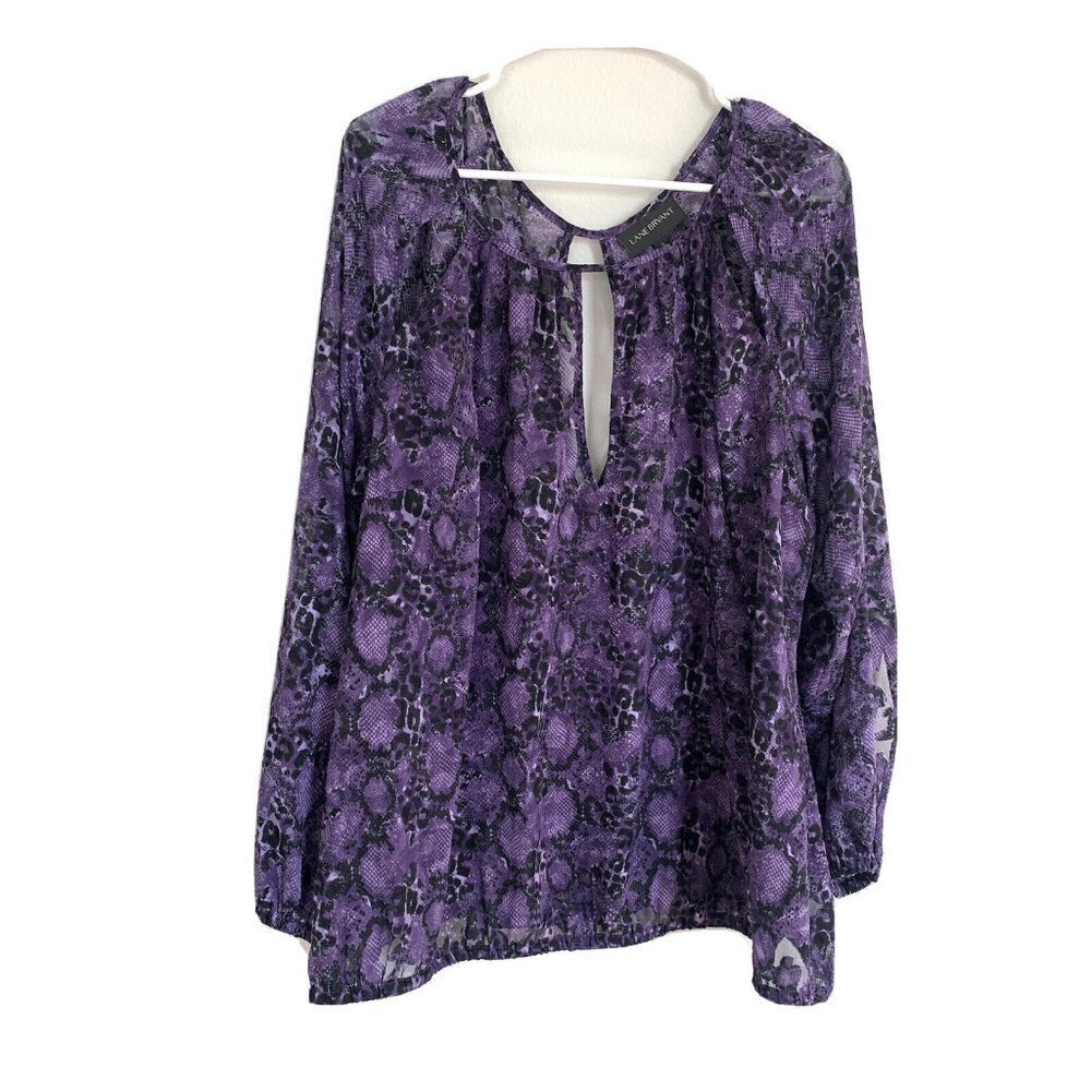 Lane Bryant Women Plus Size 20 Multicolor Keyhole Long Sleeve Top Blouse